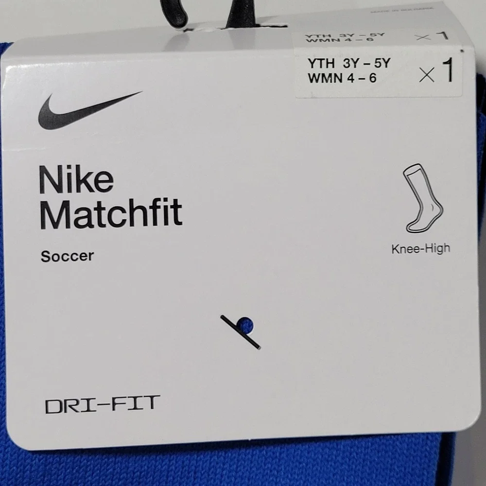 Nike Matchfit Soccer Sock Knee High Unisex Royal Blue Yth 3-5Y Women 4-6 Dri-FIT